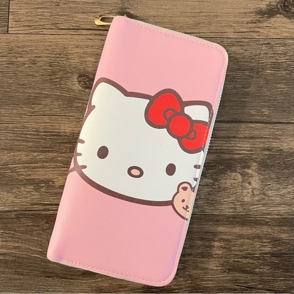 Hello Kitty Handbags - New Hello Kitty Pink Hello Kitty Head Zip Long Wallet